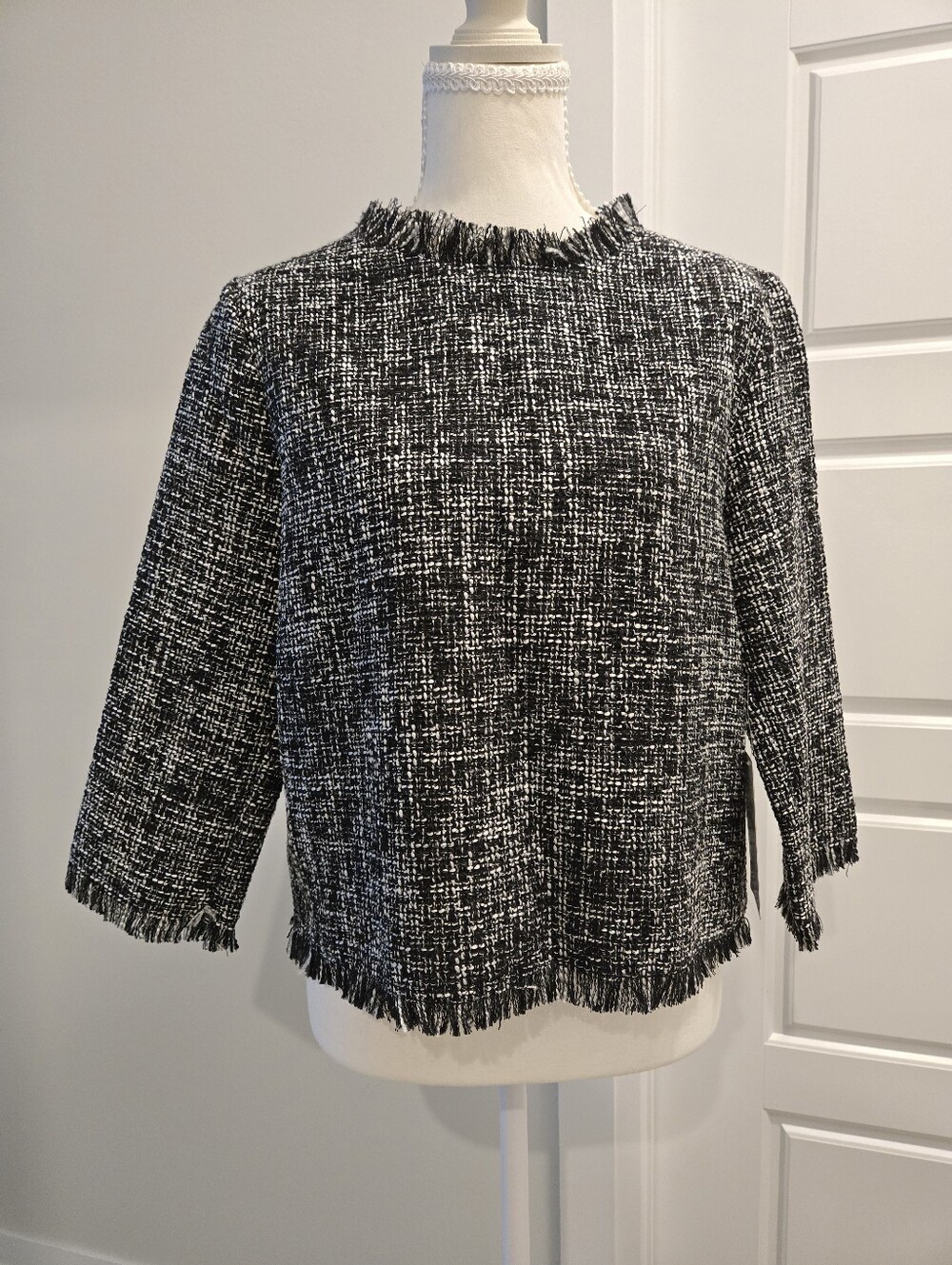 NWT Zara Textured Tweed With Frayed Fringe